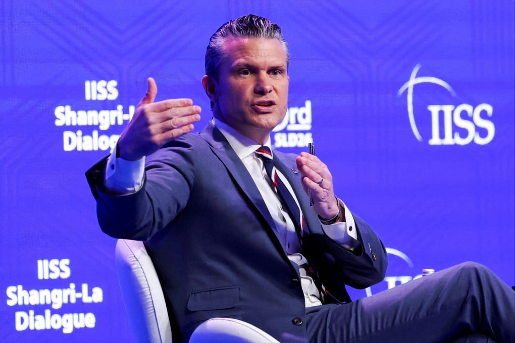 US Secretary of Defence Pete Hegseth speaks at the Shangri-La Dialogue security summit in Singapore on May 30. Photo: Reuters