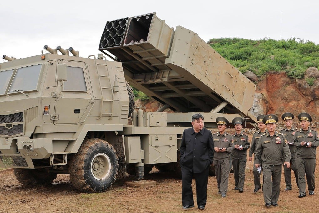 North Korean leader Kim Jong-un observes a new multipurpose missile launching system and tactical cruise missile weapon system at an unspecified location in May. Photo: KCNA/YNA/dpa