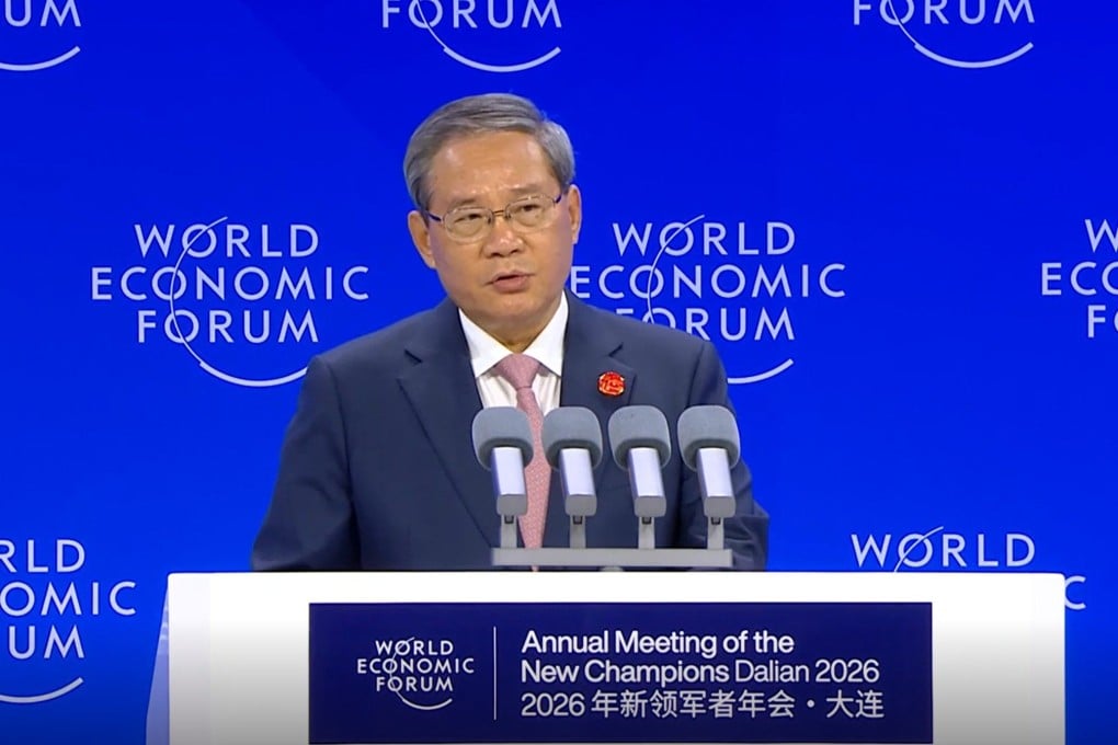 Chinese Premier Li Qiang speaks at Summer Davos on Wednesday. Photo: Handout