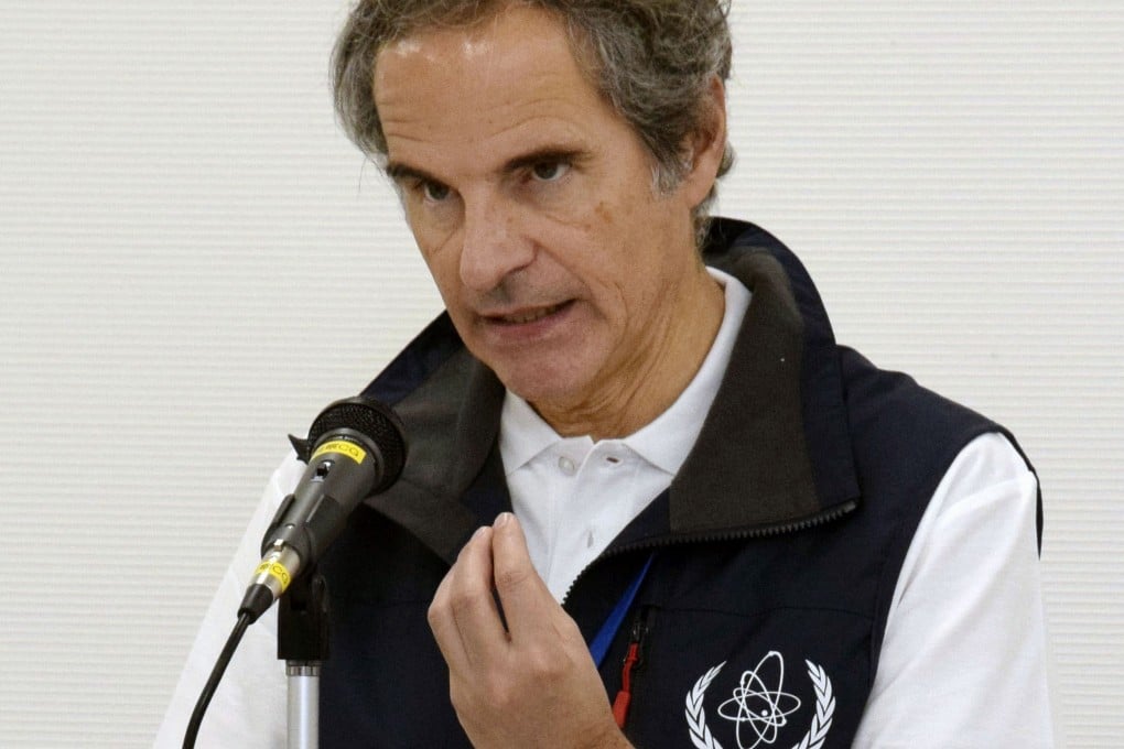 International Atomic Energy Agency (IAEA) boss Rafael Grossi speaks during a press conference at Fukushima Daiichi nuclear power plant in Japan on Wednesday. Photo: Kyodo News via AP