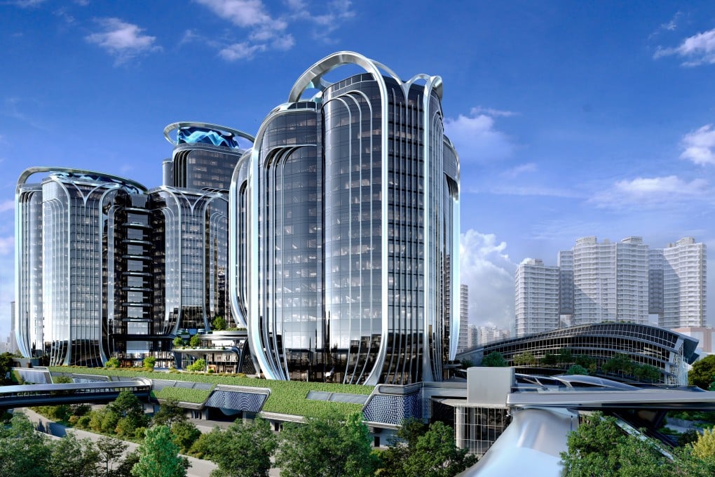 The new UBS Tower in West Kowloon is set directly over the high-speed rail terminus for quick transport connections to mainland China, and it is also close to the renowned museums of the West Kowloon Cultural District.