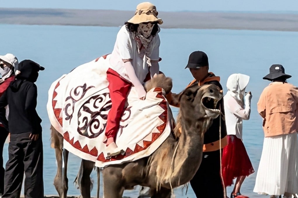 A camel at a popular tourist site in China was spotted crying out in distress while carrying a visitor, sparking widespread outrage online. Photo: Douyin