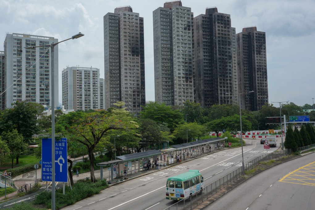 The fire-blackened buildings of Wang Fuk Court in Tai Po. Dream Building is accused of conspiring with three other companies to exchange information about their bids on the estate’s renovation project. Photo Sam Tsang