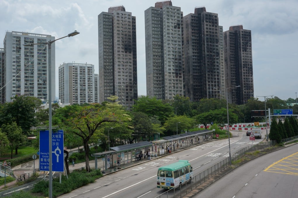 The fire-blackened buildings of Wang Fuk Court in Tai Po. Dream Building is accused of conspiring with three other companies to exchange information about their bids on the estate’s renovation project. Photo Sam Tsang