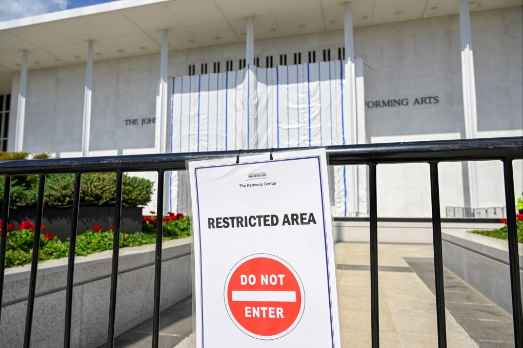 A tarp covers the facade of the Kennedy Centre in Washington on Saturday. Photo: Reuters