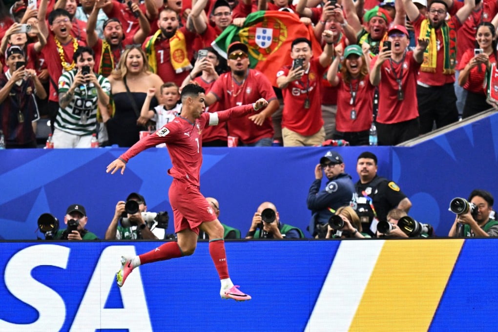 Portugal’s Cristiano Ronaldo celebrates after scoring his team’s third goal against Uzbekistan at Houston Stadium on Tuesday. He is also a huge fan favourite among Chinese football supporters. Photo: Reuters