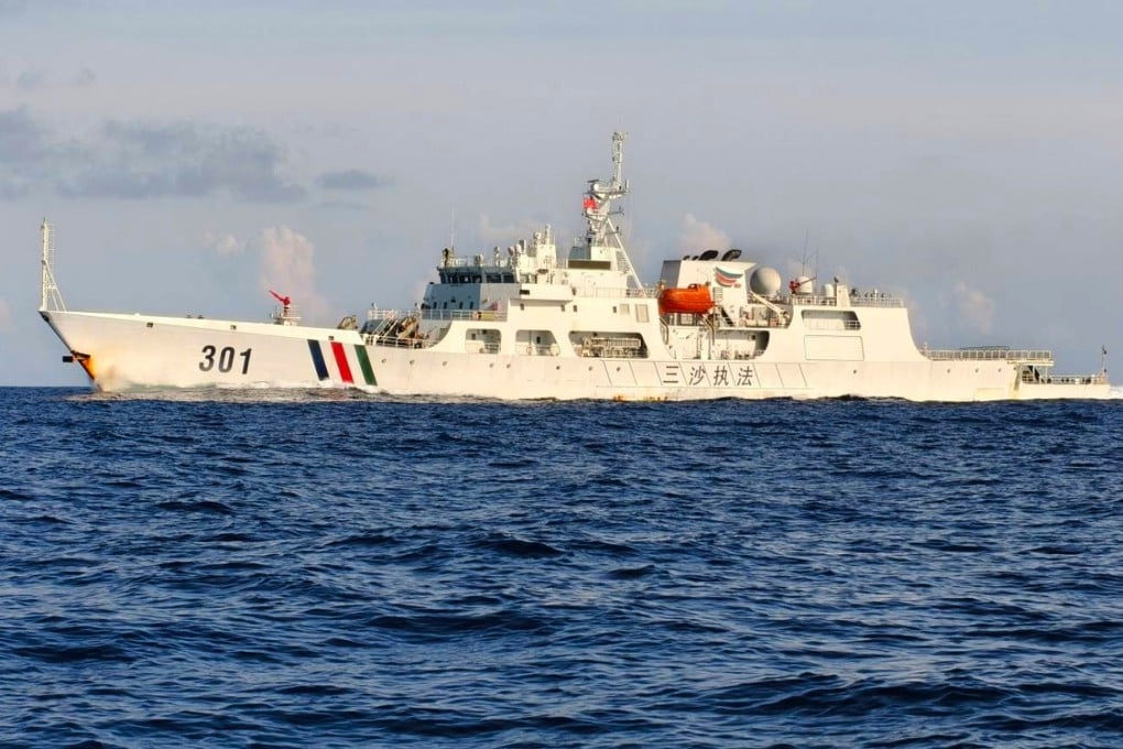 A mainland Chinese vessel is seen approaching the waters near Taiwan-controlled Taiping Island in the South China Sea on June 11. Photo: Taiwan Ocean Affairs Council via AP