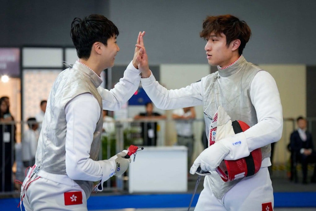 Hong Kong fencer Ryan Choi (right) sustained a left hamstring injury at the Asian Fencing Championship in New Delhi this week. Photo: Fencing Association of Hong Kong, China