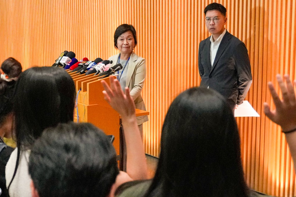 Secretary for Education Christine Choi apologises on June 2 after some parents prematurely received SMS notifications about their children’s Primary One school allocations. Photo: May Tse