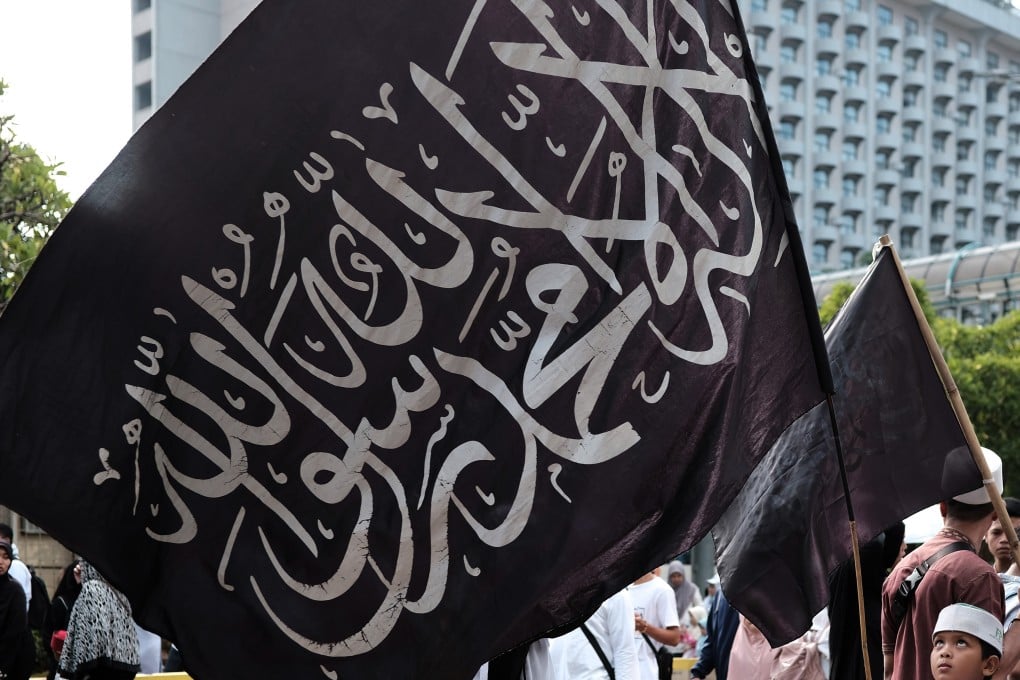 A boy waves a flag at a rally attended by thousands of Indonesian Islamists in Jakarta in 2018. Photo: AFP