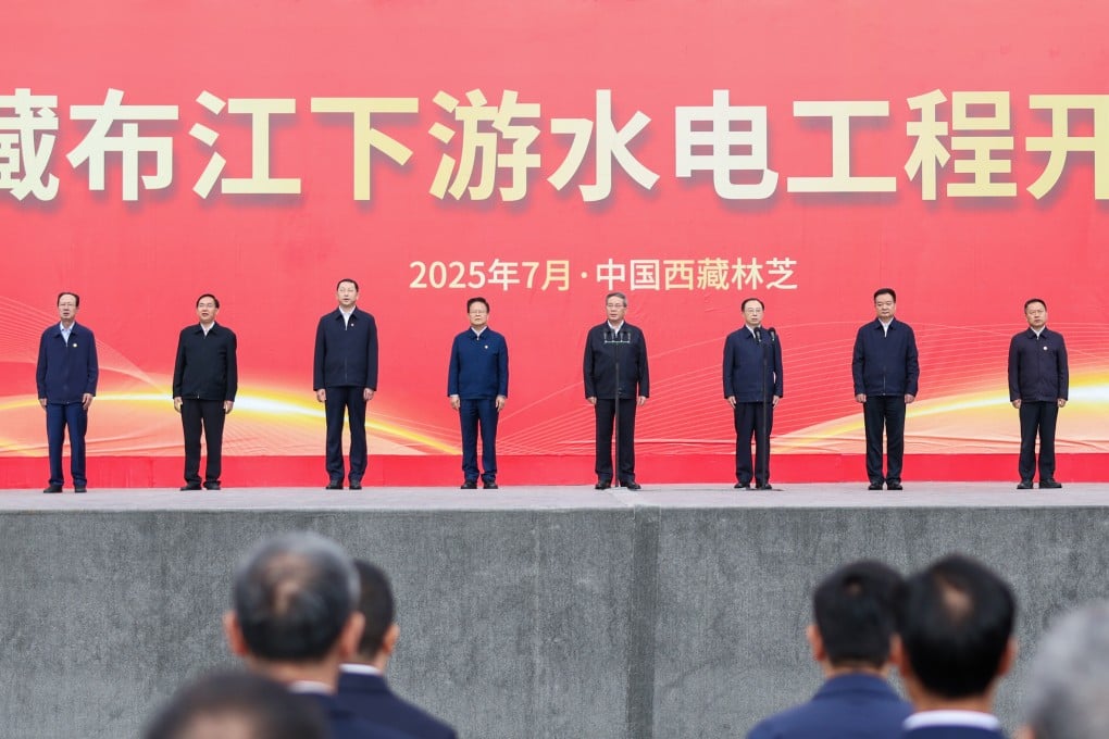 Premier Li Qiang (centre) announces the start of construction of the Yarlung Tsangpo hydropower project in Nyingchi, Tibet autonomous region, in July last year. Photo: Xinhua