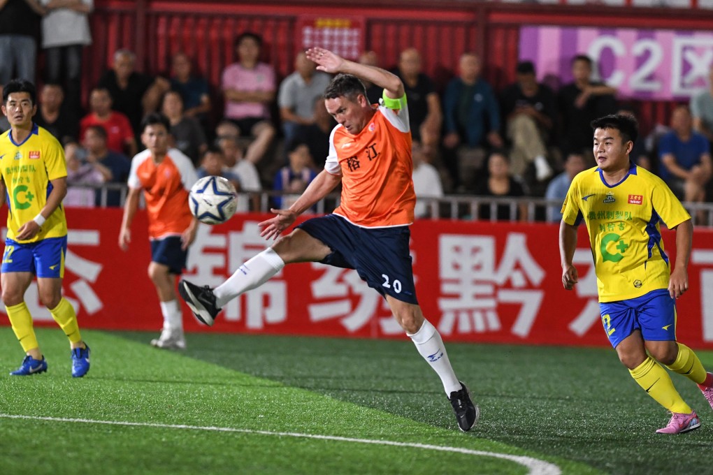 Michael Owen captained Rongjiang Niubi and scored two goals as they lost 4-3 to Guizhou Cili in a friendly match at the Village Super League stadium on Thursday. Photo: Xinhua
