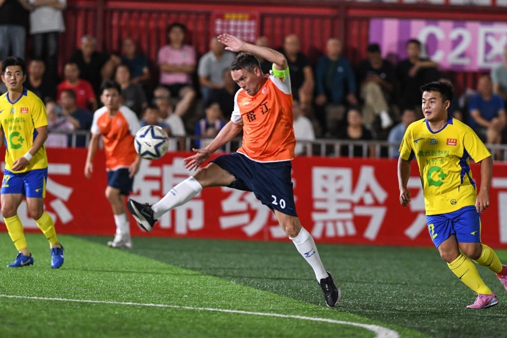 Michael Owen captained Rongjiang Niubi and scored two goals as they lost 4-3 to Guizhou Cili in a friendly match at the Village Super League stadium on Thursday. Photo: Xinhua