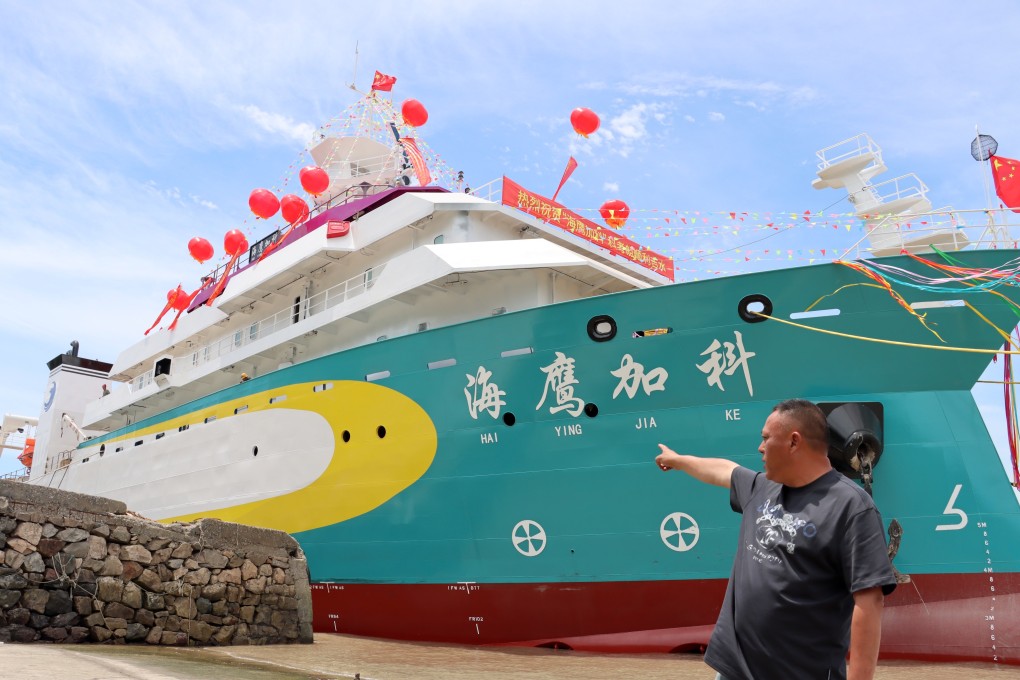 Project leader Cai Yunjie at the launch in May of China’s first privately-funded scientific research vessel. Photo: Getty Images