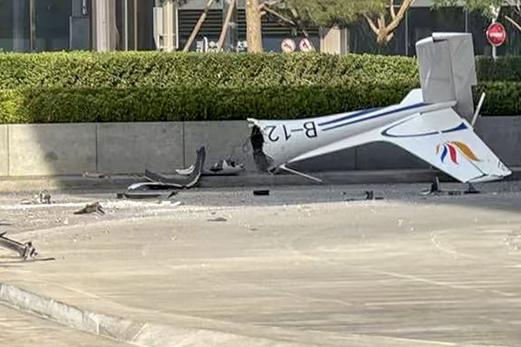 The crash of the light sport aircraft scattered debris across Beijing’s central business district. Photo: X.com/Takemikazuchi26