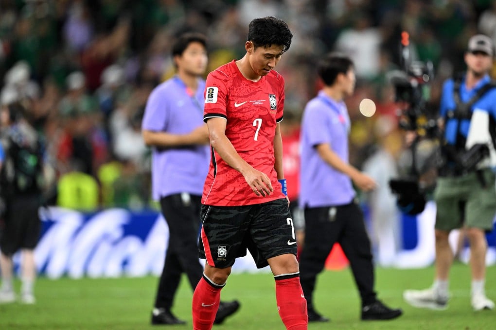 South Korea’s Son Heung-min leaves the field with his head bowed after his side’s loss to South Africa. Photo: Xinhua