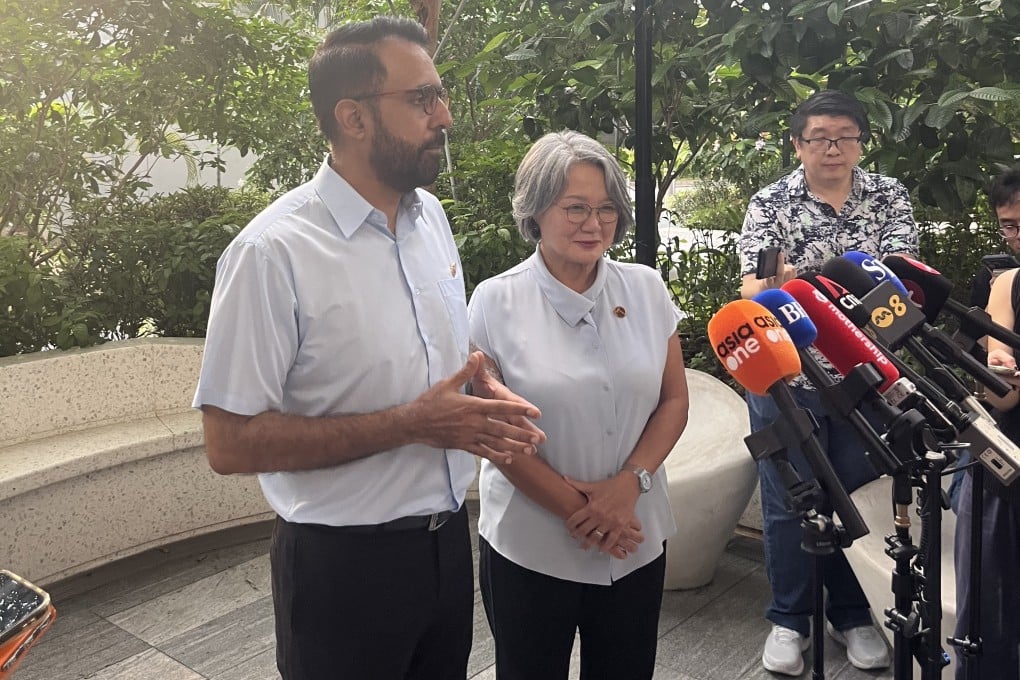 Workers’ Party secretary general Pritam Singh (left) addresses the media in Singapore on Sunday. Photo: Jean Iau