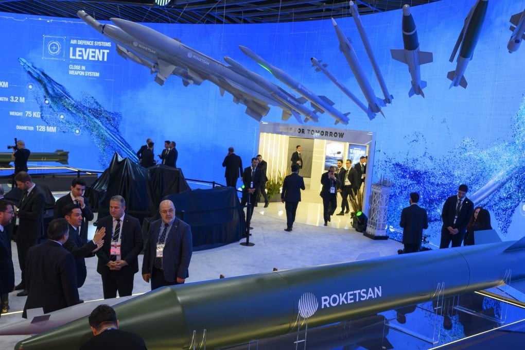Visitors inspect a Turkish defence company’s missiles at an international defence and aerospace exhibition in Istanbul last month. Photo: AFP