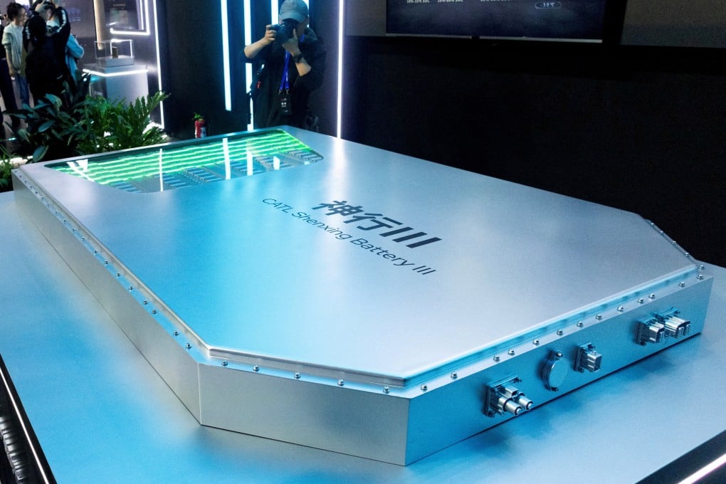 A CATL battery display at Auto China in Beijing in April. Photo: Reuters