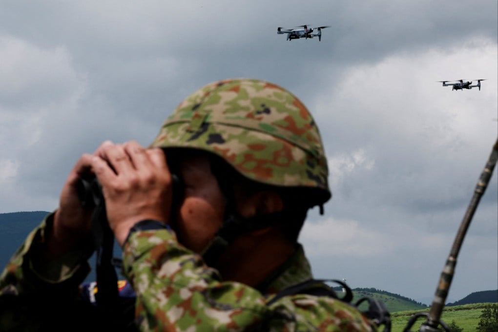 Japanese Self-Defence Force’s SOTEN drones fly during a drill with US Marines in Yufu, Oita prefecture, Japan, on Sunday. Photo: Reuters