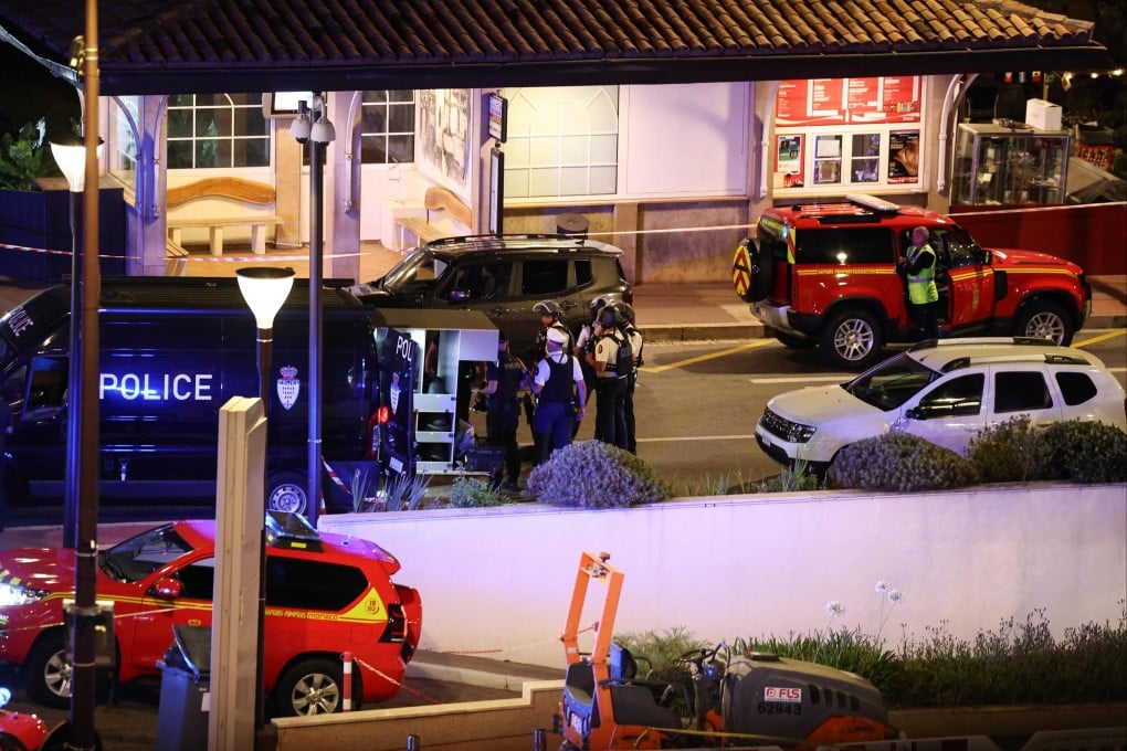 Emergency services near the area of an explosion at a residential building in Monaco, near the border with France, on Monday. Photo: AFP