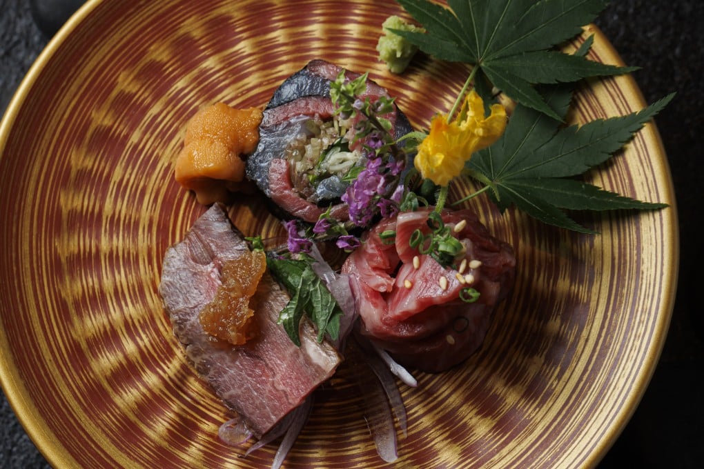 Sea urchin and Wagyu ichibo tartare, Wagyu beef sushi, and smoked cheek meat with Japanese sauce from Yakiniku Yama Oku in Causeway Bay, one of 10 new restaurants in Hong Kong we recommend trying in July 2026. Photo: Yakiniku Yama Oku