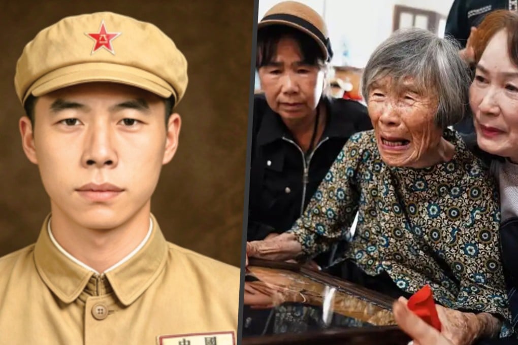 A 93-year-old Chinese woman was “reunited” with her late husband - a soldier killed in the Korean war - through a restored portrait 70 years later. Photo: SCMP composite/rednet.cn/military.cnr.cn