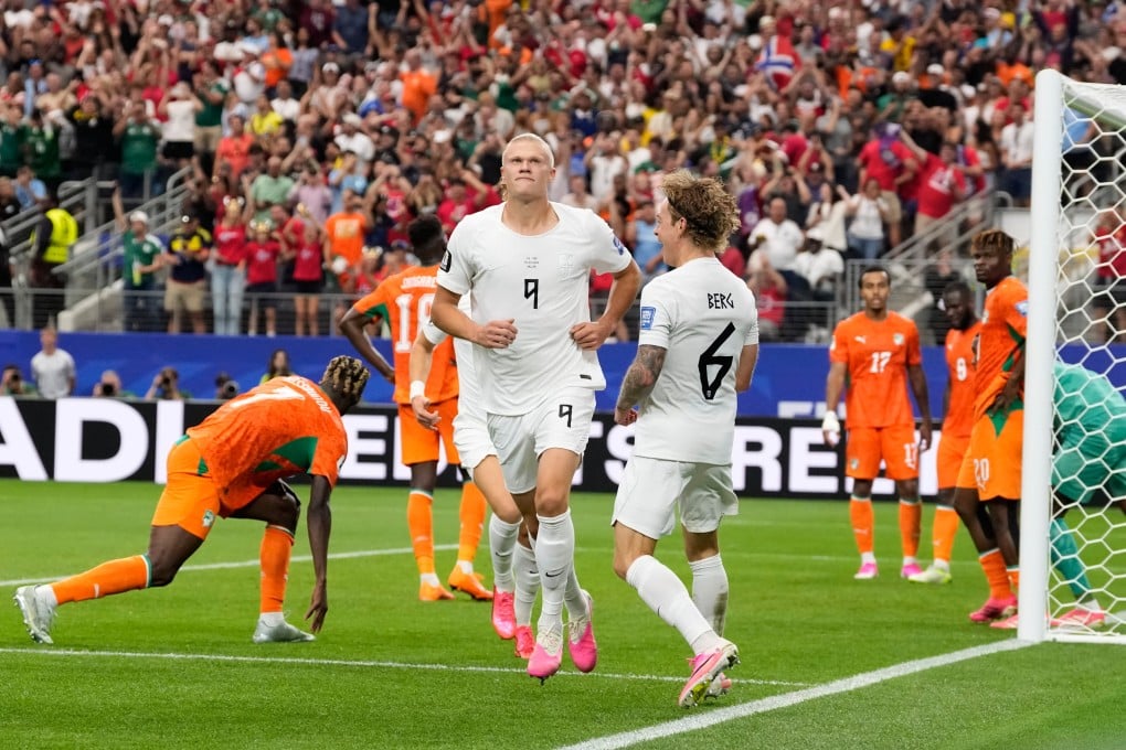 Norway’s Erling Haaland celebrates after scoring his side’s second goal during the World Cup match against the Ivory Coast. Photo: AP