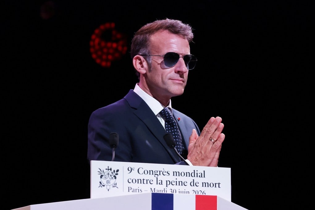 French President Emmanuel Macron delivering his speech on Tuesday. Photo: Reuters