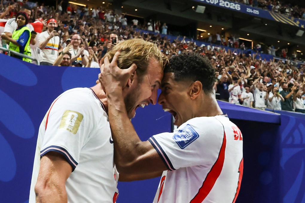 England’s Harry Kane (left) celebrates with teammate Jude Bellingham after scoring his side’s winner. Photo: AP