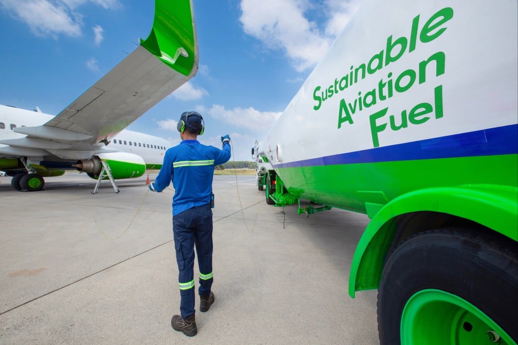 A technician refuels a private jet with sustainable aviation fuel at an airport. India’s crop residue could become a source to make the fuel for global airlines, a study says. Photo: Handout