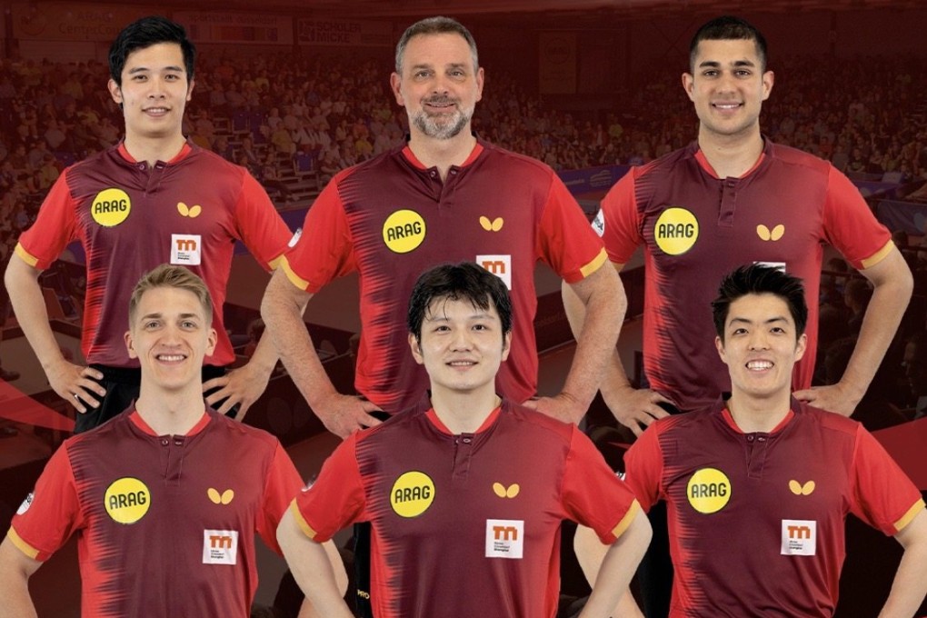 A promotional poster featuring Fan Zhendong (middle, front row) and his new Borussia Dortmund teammates. Photo: Youku Sports