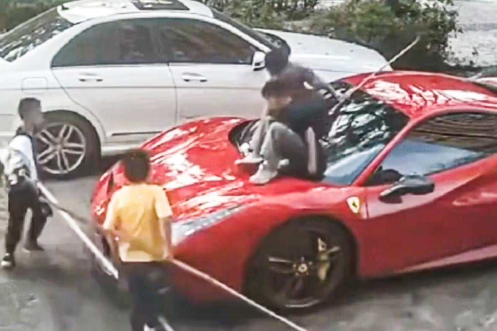 A Chinese Ferrari owner is suing the parents of four children who severely scratched his 3.6 million yuan supercar by climbing all over it. Photo: Douyin