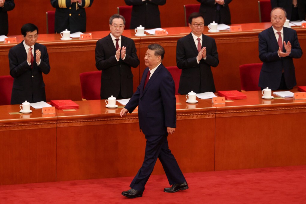 Chinese President Xi Jinping is applauded at a ceremony marking the 105th anniversary of the founding of the Communist Party on Wednesday. Photo: Reuters
