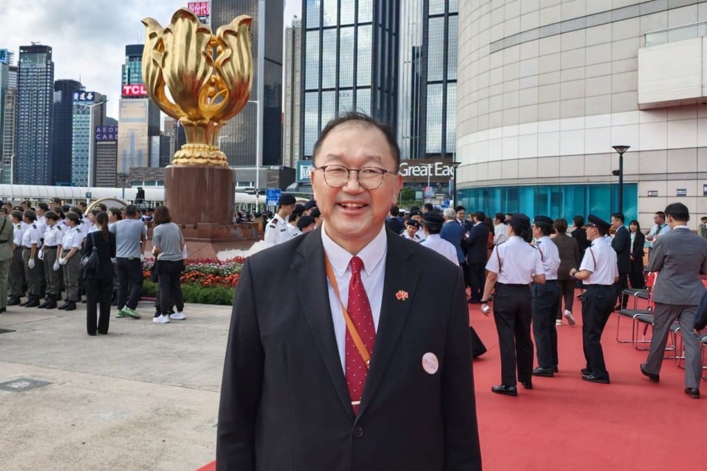 Lawmaker Wong Kam-fai attends the handover flag-raising ceremony on Wednesday. Photo: Handout