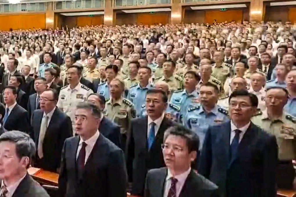 Chinese military officers in uniform attend an evening gala marking the 105th anniversary of the founding of the Communist Party in Beijing on Monday. Photo: CCTV