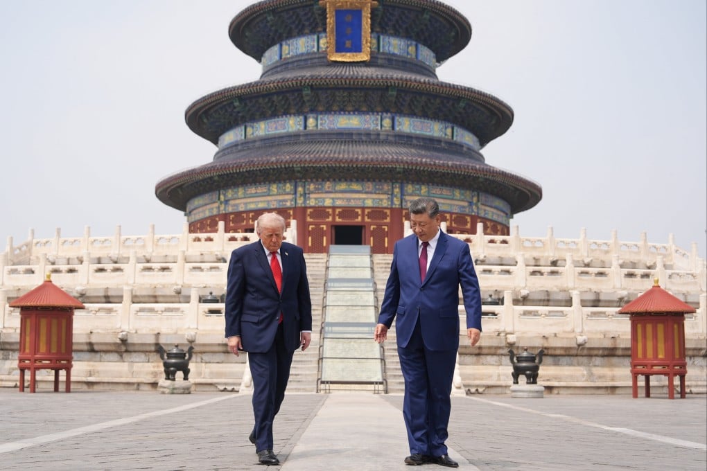 US President Donald Trump (left) walks with President Xi Jinping at the Temple of Heaven on May 14 in Beijing. Photo: AP
