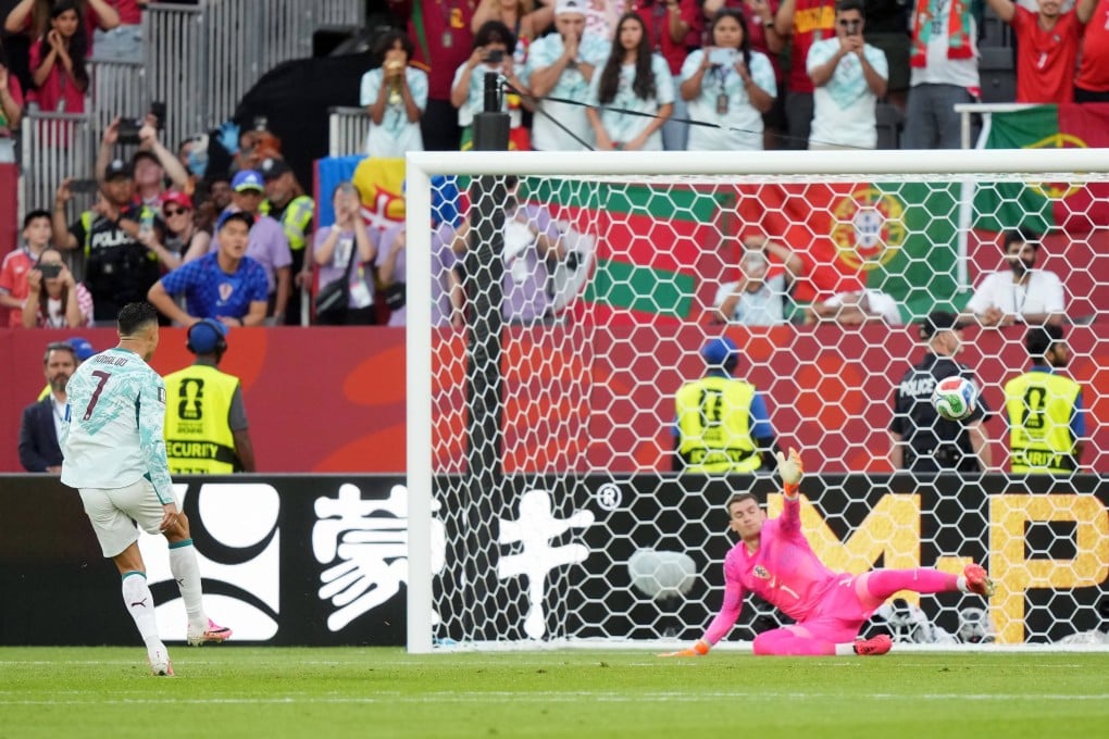 Portugal’s Cristiano Ronaldo scores his side’s first goal during the World Cup match against Croatia. Photo: dpa