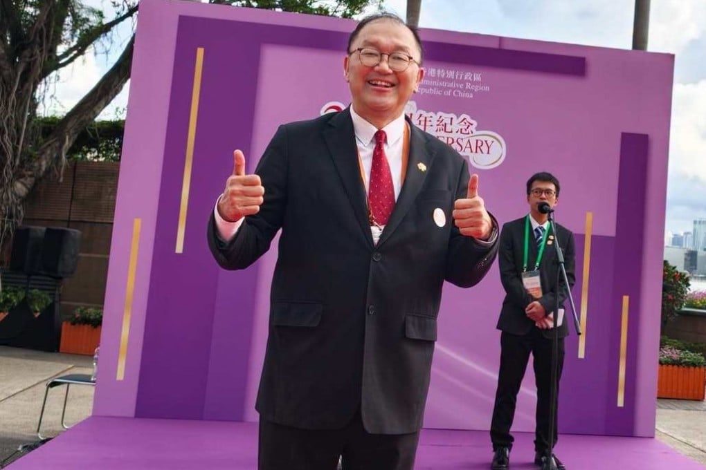 Lawmaker Wong Kam-fai attends a flag-raising ceremony to celebrate the 29th anniversary of the establishment of the Hong Kong Special Administrative Region at Golden Bauhinia Square in Wan Chai on July 1. Photo: Handout