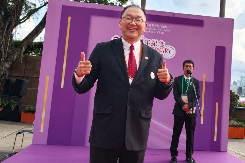 Lawmaker Wong Kam-fai attends a flag-raising ceremony to celebrate the 29th anniversary of the establishment of the Hong Kong Special Administrative Region at Golden Bauhinia Square in Wan Chai on July 1. Photo: Handout