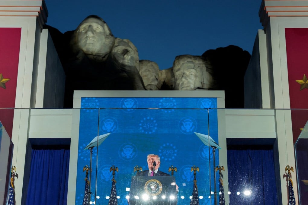 President Donald Trump speaks during a celebration for the 250th anniversary of US independence, at Mount Rushmore in Keystone, South Dakota, on Friday. Photo: Reuters