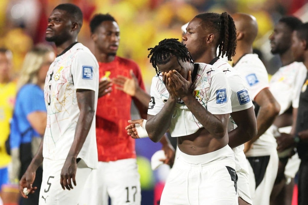 Abdul Fatawu covers his face in despair after Ghana become the latest African team to exit the World Cup. Photo: Reuters