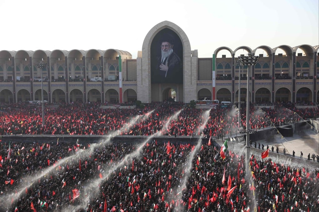 Mourners gather at the Grand Mosalla to pay their respects to Iran’s slain supreme leader Ayatollah Ali Khamenei in Tehran on Sunday. Photo: AFP