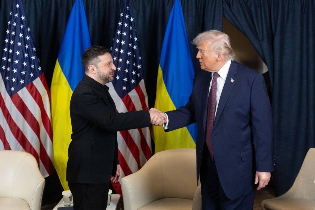 Ukraine’s President Volodymyr Zelensky, left, and US President Donald Trump shake hands at the World Economic Forum annual meeting in Davos, Switzerland in January. Photo: Ukrainian Presidential Press Service / AFP / Handout