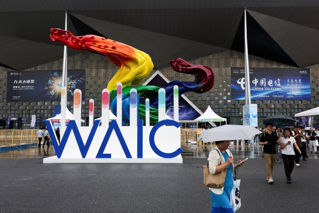 The WAIC logo is seen outside the Shanghai World Expo Exhibition and Convention Centre during the World Artificial Intelligence Conference last year. Photo: Reuters