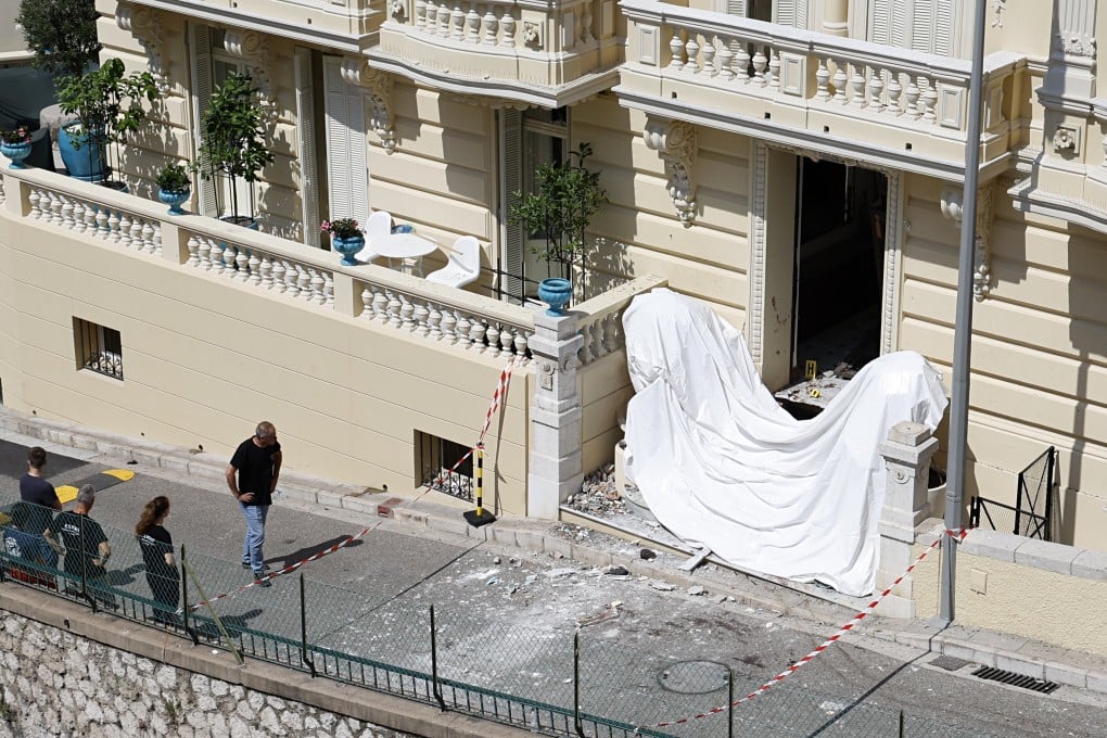 The entrance of a residential building in Monaco on June 30, where a suspected parcel bomb explosion the previous evening wounded Ukrainian-born businessman Vadym Yermolaiev and two others. Photo: EPA