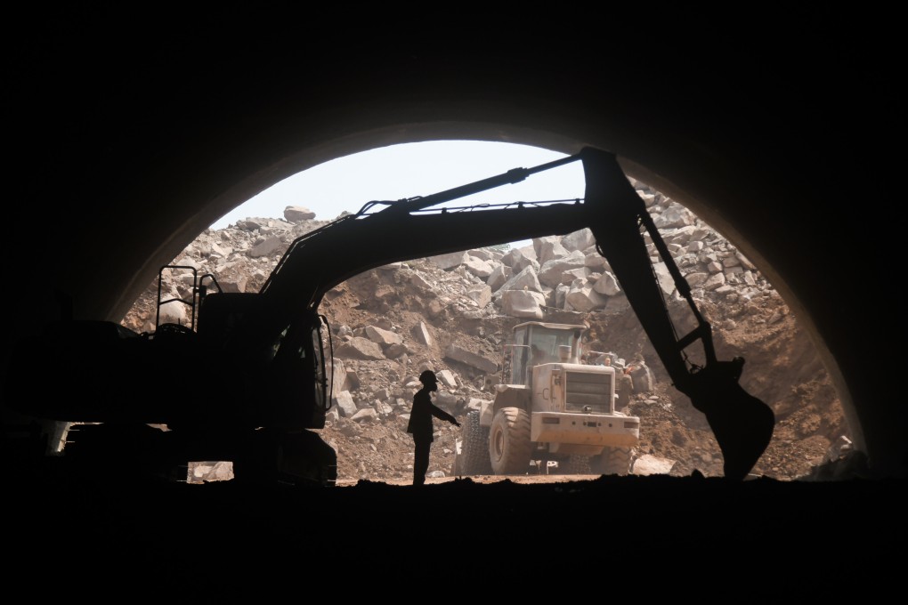 An excavator at the entrance of Liujiaba Tunnel of the Kangyu section of Xiyu High-speed Railway, in Dazhou, Sichuan, May 2, 2025. Photo: Xinhua