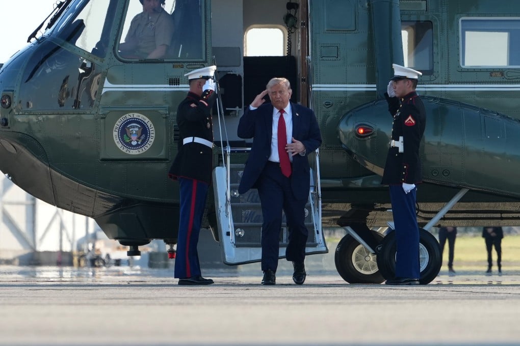 US President Donald Trump disembarks Marine One before boarding Air Force One at Geneva Airport in Switzerland on June 17. Photo: AP