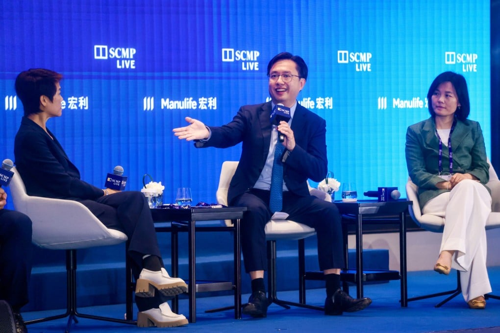 (From left) Jeanne Lim, founder and CEO of beingAI; Hendrick Sin, president of the Hong Kong Internet Professional Association; and Zhang Xiaoyan, vice-president of the China Centre for Information Industry Development, at South China Morning Post’s China Conference on July 7. Photo: Jonathan Wong