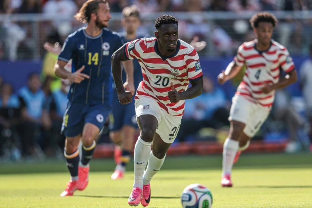The United States’ Folarin Balogun, centre, during a World Cup match against Bosnia-Herzergovina in Santa Clara, California on July 1. Photo: Los Angeles Times / TNS